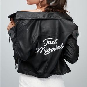 David’s Bridal Just Married Embroidered Vegan Leather Moto Jacket